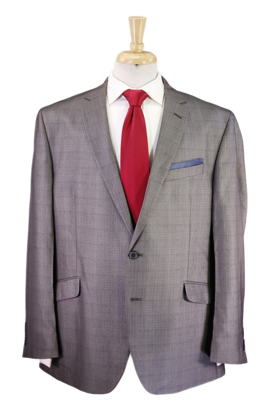 Billy London UK Silver Gray Checkered Sharkskin 2-Btn Modern Fit Suit 46R